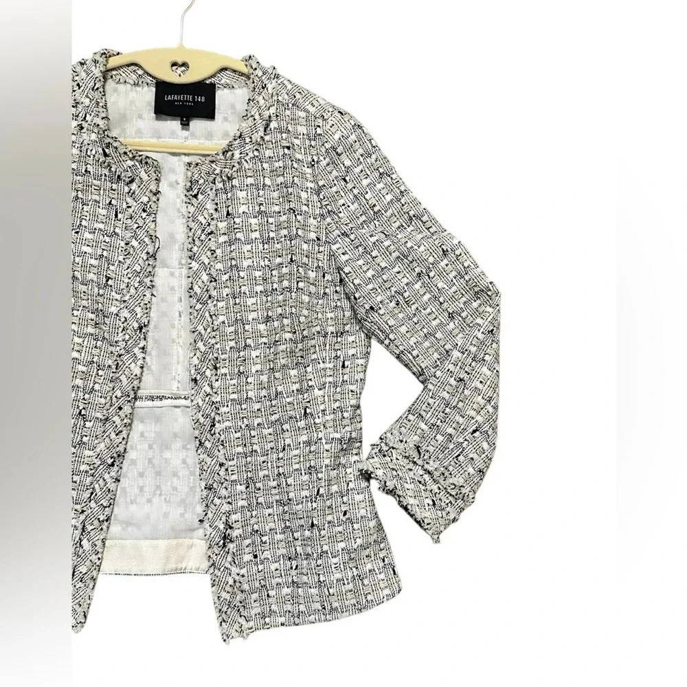 Lafayette 148 Noelle Tweed Boucle Jacket Black White Sz 6 - Picture 4 of 9